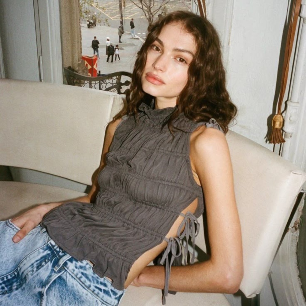 Gray Sleeveless Ruched Top